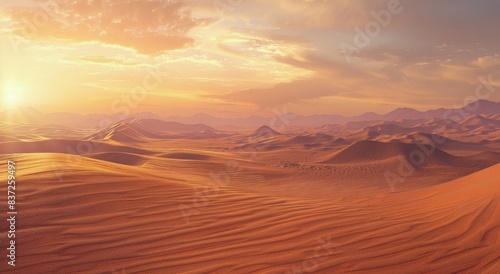 Golden Sunset Over Desert Dunes at Twilight