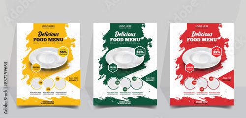 Modern restaurant flyer template for advertisement and marketing. Food menu banner and poster vector with Plate. Restaurant business promotion flyer template design