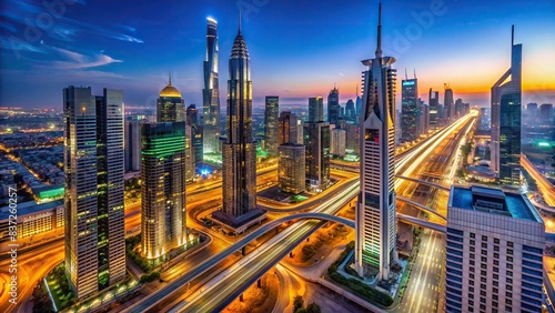 Aerial day to night timelapse of Dubai s Sheikh Zayed Road and DIFC district