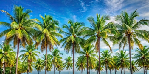 Collection of coconut palm trees with a clear backdrop