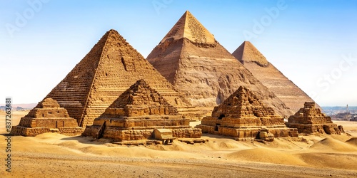 Giza pyramids isolated on white background