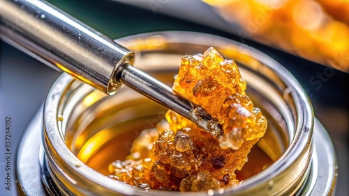 Close-up of a dabbing tool covered in live resin concentrate , cannabis, concentrated, product, live resin, dabbing, tool, close-up, extract, potent, sticky, THC, CBD, terpenes, marijuana photo