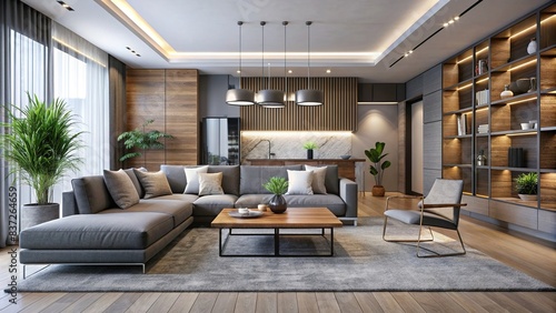 Sleek modern interior with minimalist decor   minimalist  contemporary  stylish  design  clean  architecture  luxury  elegant  chic  furniture  spacious  lighting  sophisticated  home  indoors