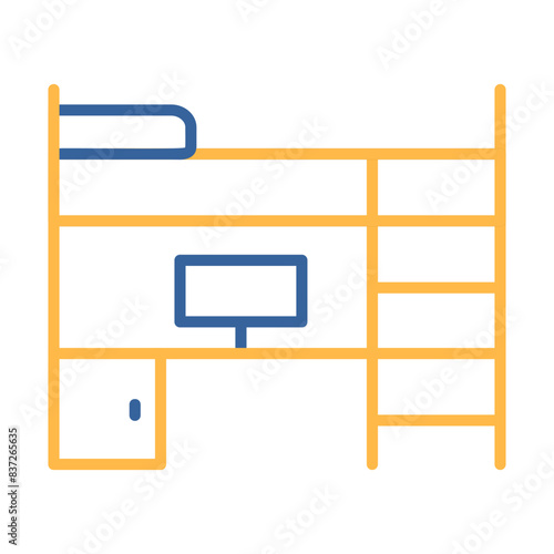 Bunk bed with workspace vector icon