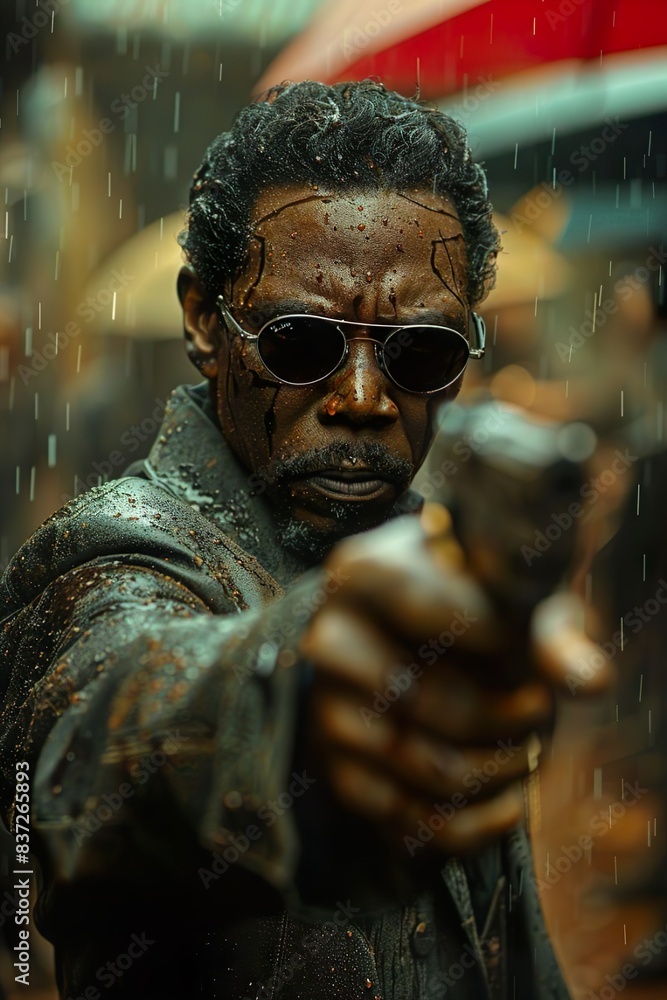 black man in action movie scene