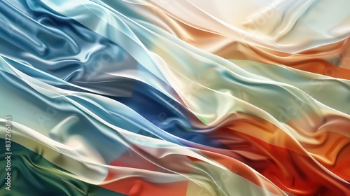 magnificent multicolored flag with cool blue, olive green, and khaki hues. Contemporary wallpaper with undulating waves photo