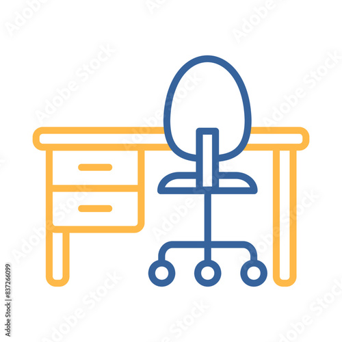 Home or office desk with caster chair icon