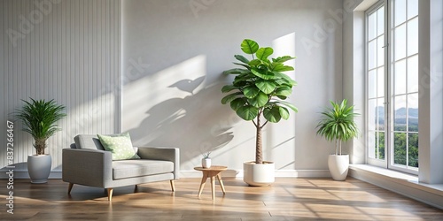 Minimalist room with a fiddle leaf fig plant , minimalist, room, fiddle leaf fig, plant, green, modern, interior, design, decor, stylish, clean, simplicity, home, indoor, potted plant photo