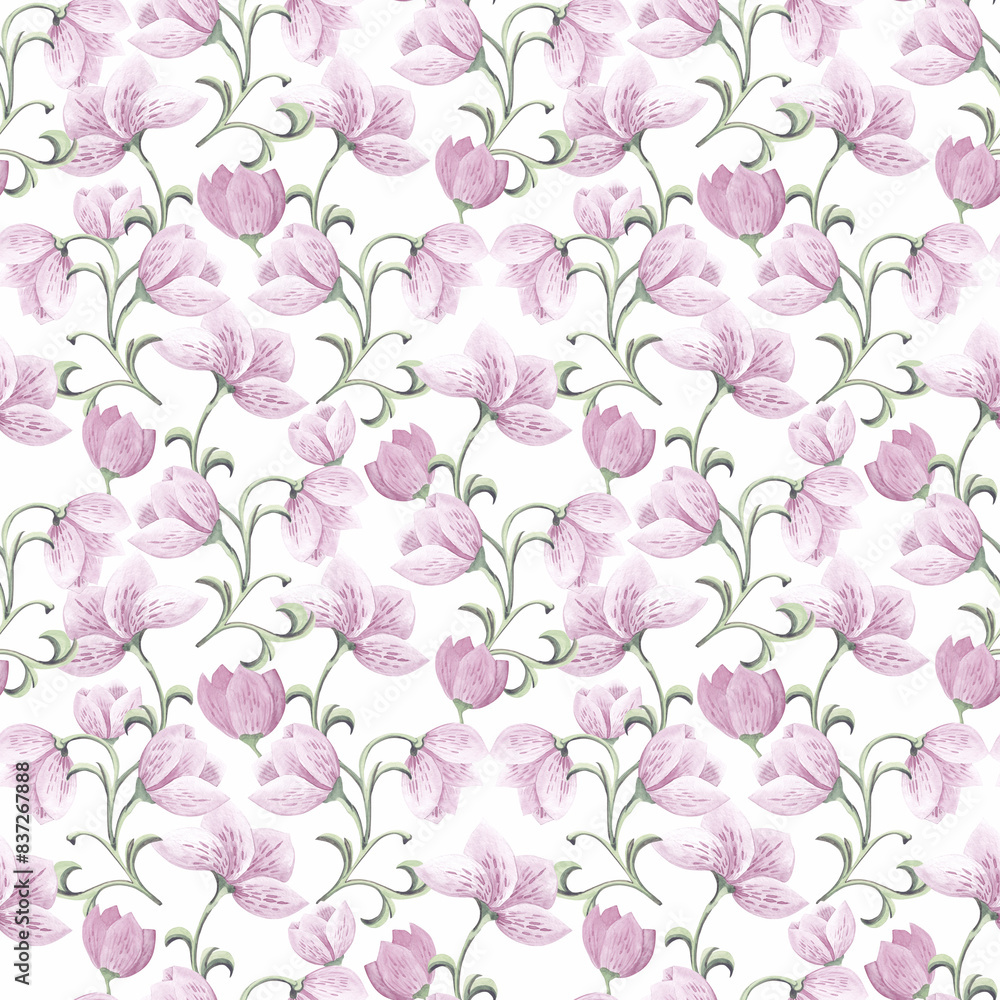 Pink watercolor flowers flowers, seamless pattern on a white background. Pink watercolor flowers flowers, seamless pattern on a white background.