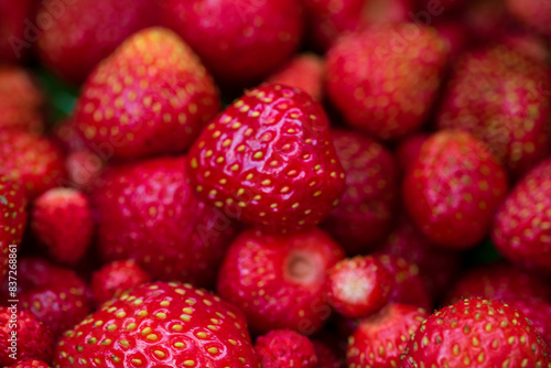 Fresh red strawberries from above