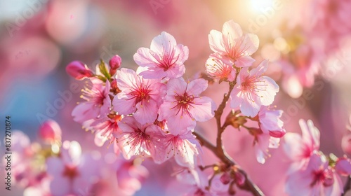 Close-Up of Pink Cherry Blossoms in Sunlight