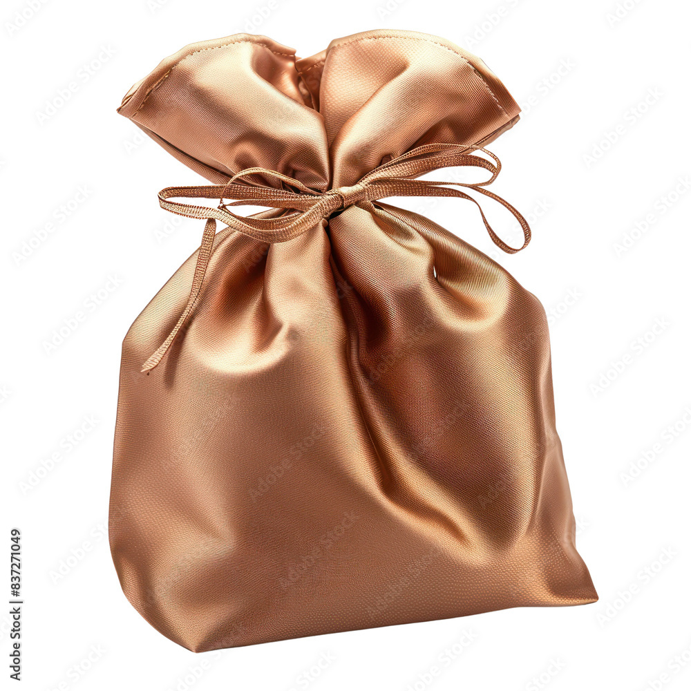 Obraz premium Elegant silk gift bag with luxurious satin finish, tied with a ribbon. Perfect for special occasions, weddings, and party favors. transparent backgrounds