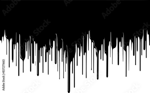 pattern black ink paint dripping from the ceiling down the wall  decorative black vector  colorless white transparent background  decorative graphics