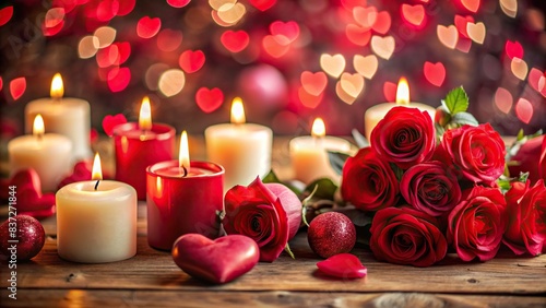 romantic valentines day backgrounds filled with hearts  roses  and candles  love  romantic  February 14th  valentine s day  celebration  passionate  red  pink  hearts  roses  candles