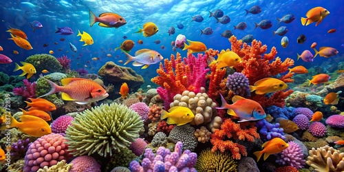 Vibrant coral reef teeming with colorful fish  ocean  marine life  underwater  ecosystem  biodiversity  tropical  aquatic  vibrant  coral  reef  sea creatures  fauna  underwater world