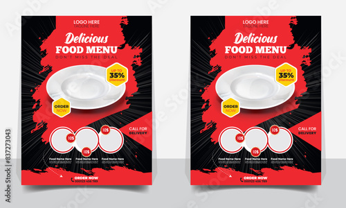 Fast Food Flyer Design Template cooking, cafe and modern restaurant menu, food ordering, junk food. Vector illustration for flyer template design, banner, poster, cover, menu, brochure