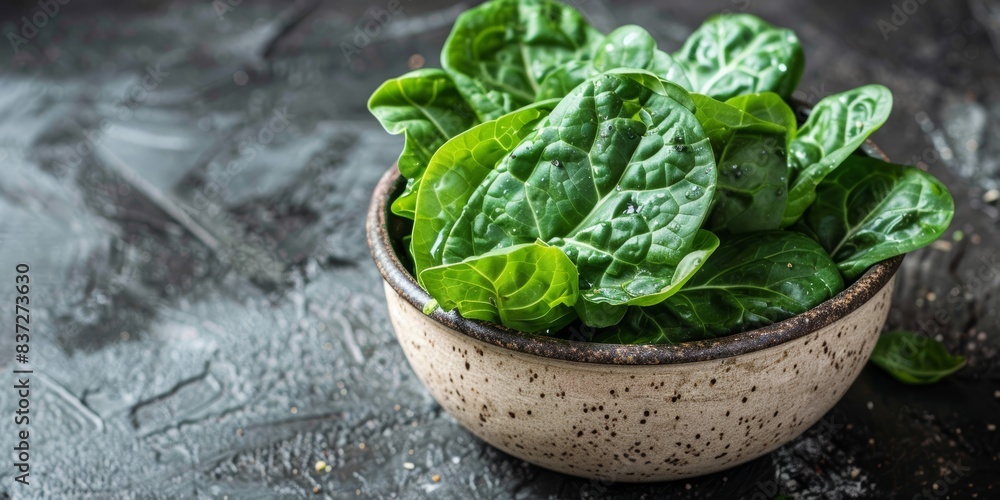 Fresh leafy greens in a bowl, rich in dietary fiber, crisp and healthy, clean eating, rustic table, copy space Fresh leafy greens in a bowl, rich in dietary fiber, crisp and healthy, clean eating, rustic table, copy space
