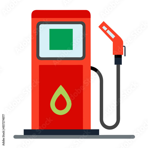 modern fuel dispenser in a striking red color, complete with a black hose and nozzle