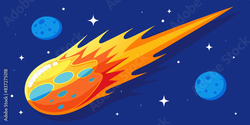 Meteor Speeding Through Space - ablaze with a fiery tail