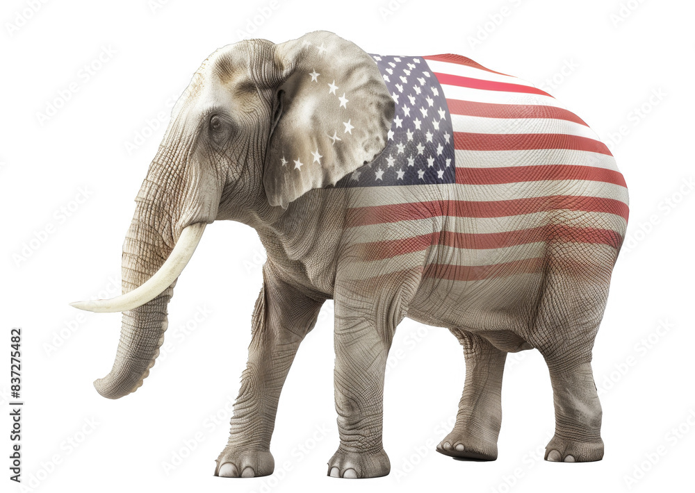 Elephant with US flag isolated on transparent background Elephant with US flag isolated on transparent background