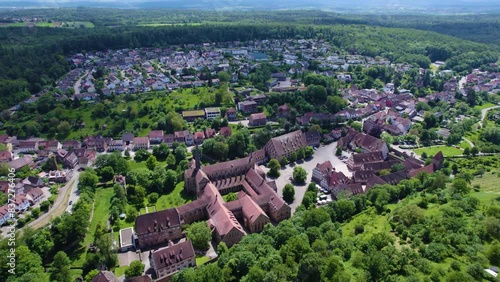 Aerial around the monastery and city Maulbronn on a spring day in Germany photo