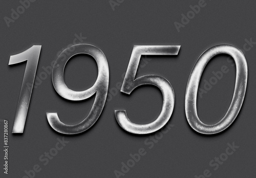 Chrome metal 3D number design of 1950 on grey background. photo