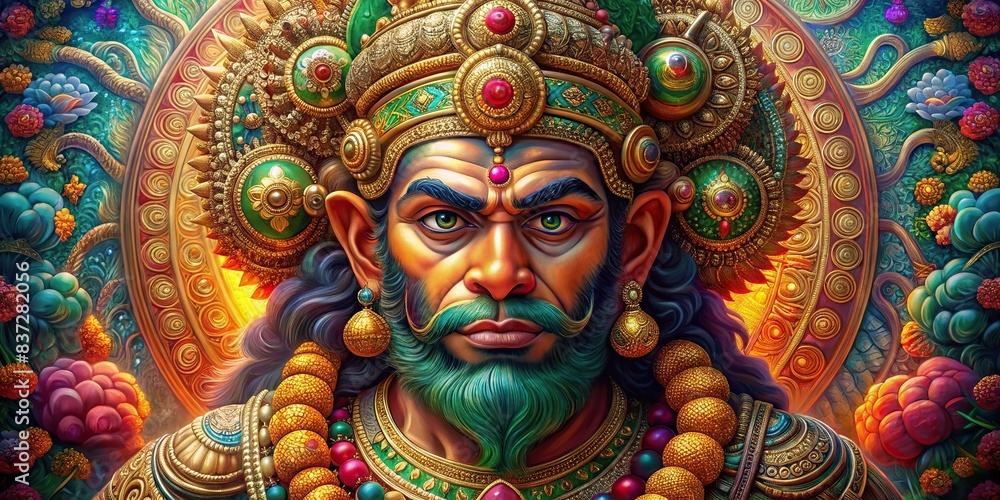 Hanuman artwork symbolizing loyalty and bravery in battle, featuring intricate design details and vibrant colors