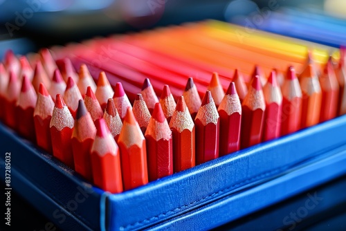 Group of Colored Pencils in Blue Container