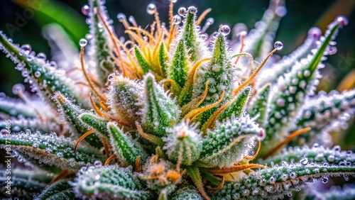 Macro photography of cannabis trichomes, showing incredible detail and structure