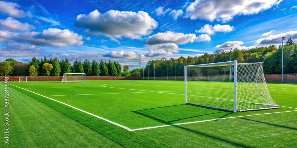 Soccer pitch with empty field and goal posts