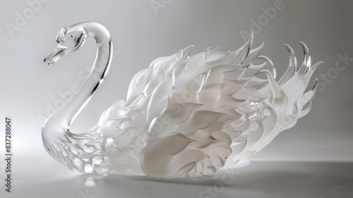 Fototapeta Naklejka Na Ścianę i Meble -  Delicate glass swan figure against pure white, translucent beauty