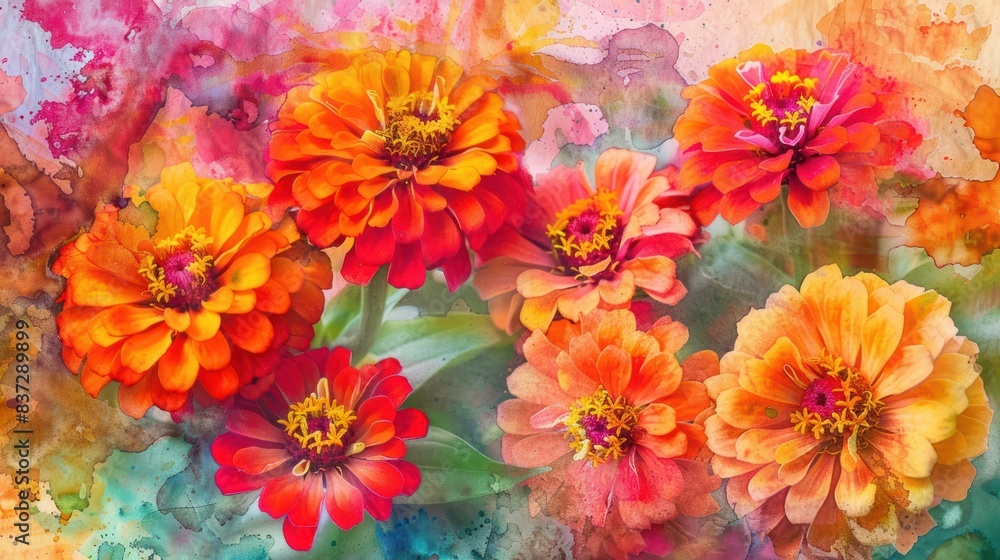 Zinnia flower watercolor background Zinnia flower watercolor background