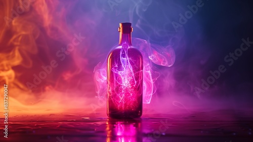 A bottle with a person's aura radiating from it, symbolizing the spiritual connection between human and object, photographed in HD.