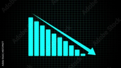Abstract decreasing business graph chart animation background. Bad Economy Recession Graph Chart Chalkboard Style.