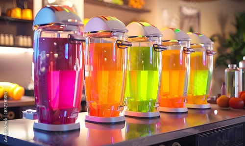 Vibrant Summer Drink Station. Cool and Refreshing Juice Dispenser. Bright and Fun Summer Beverage Dispenser