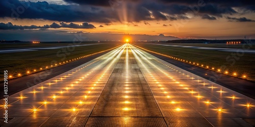 Minimalist runway lights casting a dramatic glow on an empty runway photo