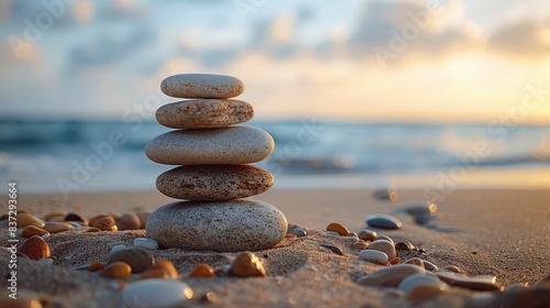 Balanced Rocks on a Beach With Ocean and Rocky Coastline in the Background