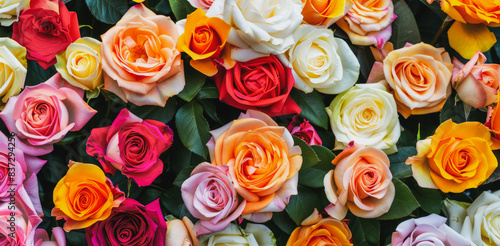 Assorted colorful roses in full bloom