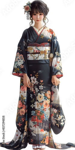A woman wearing a kimono with a floral pattern © Adobe Contributor