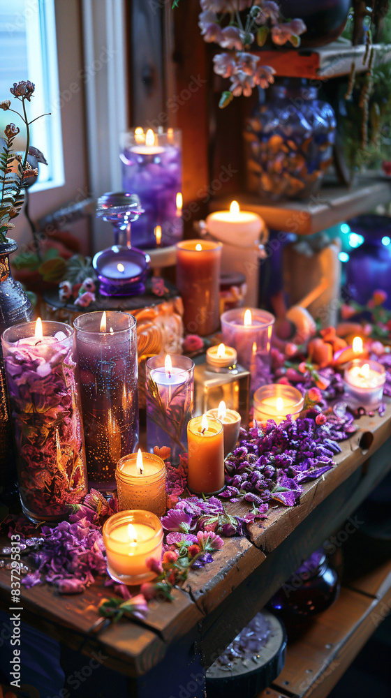 Mystical Candlelight with Purple Flowers Mystical Candlelight with Purple Flowers