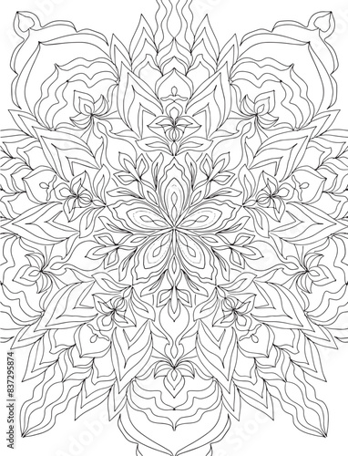 Mandala meditation coloring antistress hand drawn black and white graphics engraving