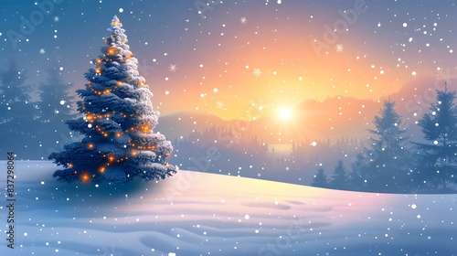 Christmas tree shining in the snow © Adobe Contributor