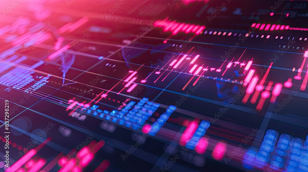 Abstract data flow with glowing market charts Abstract data flow with glowing market charts
