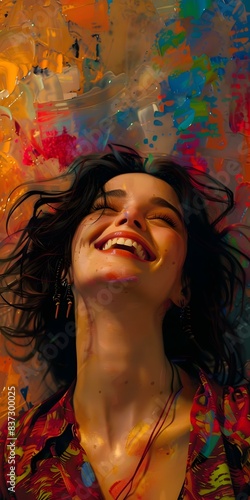 colorful portrait of a happy young woman photo