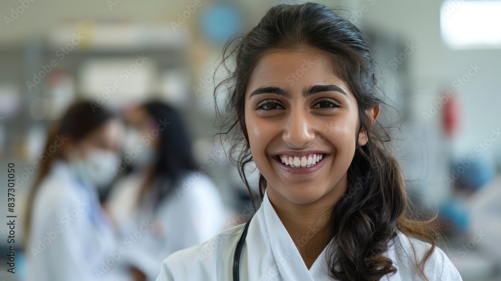 Indian medical student smiling at camera at medical university