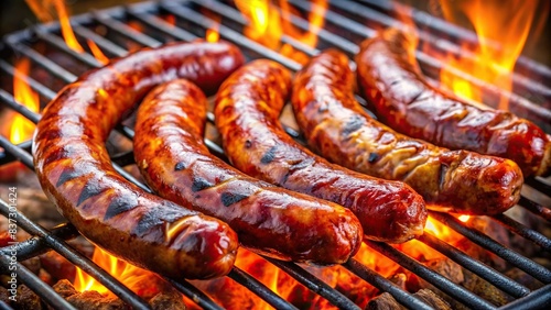 A succulent Argentinean chorizo criollo grilling on a barbecue photo