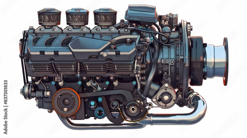 An isolated vector image portrays a power car engine. An isolated vector image portrays a power car engine.