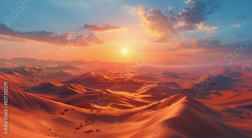 Desert Landscape Sunset Over Rolling Sand Dunes In Wadi Rum