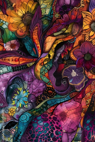 Wallpaper Mural Vibrant colors and intricate patterns, merging abstract elements Torontodigital.ca