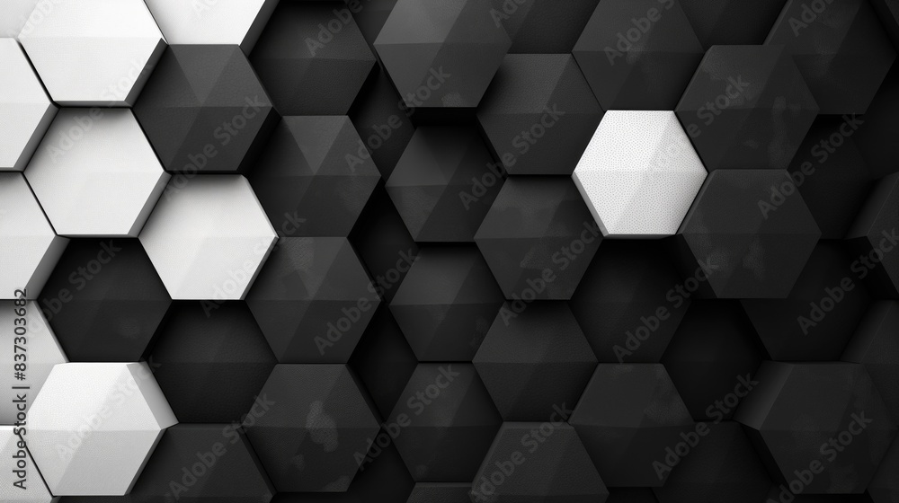 Fototapeta premium Black and white honeycomb hexagon mesh background